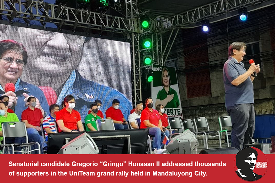MANILA, Philippines – Senatorial candidate Gregorio “Gringo” Honasan II addressed thousands of supporters in the UniTeam grand rally held in Mandaluyong City. – Native “Mandaleño – Dubbed as a native […]